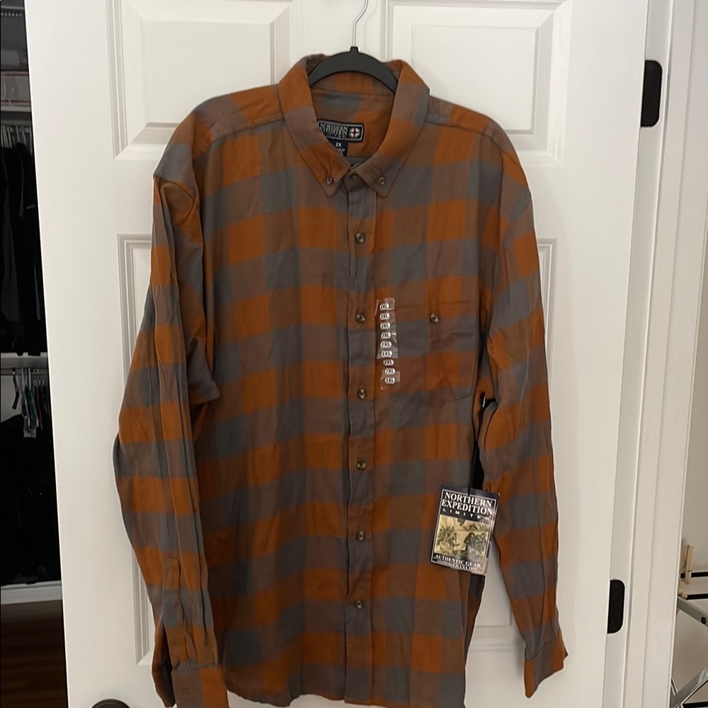 Northern Expedition Orange and Gray Plaid Shirt